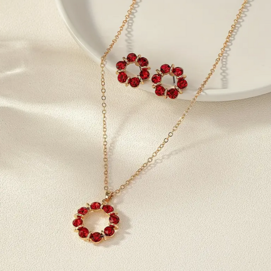 1 Pair Of Earrings + 1 Necklace Chic Jewelry Set Sparkling Flower