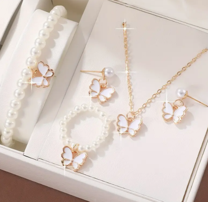 Elegant 5pcs Butterfly Pendant Jewelry Set - Alloy & Plastic, Perfect for Casual Attire