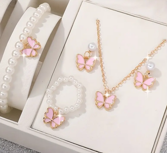 Elegant 5pcs Butterfly Pendant Jewelry Set - Alloy & Plastic, Perfect for Casual Attire