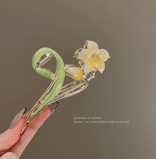 Crystal Yellow Flower Hair Clip