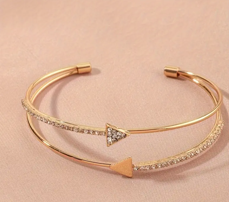 A Stylish And Minimalist Metal Alloy Open Cuff Bracelet with a Double Layer