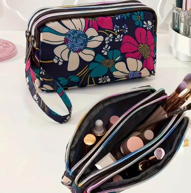 1pc Floral Print Wristlet Clutch - Large Capacity Polyester Makeup Pouch