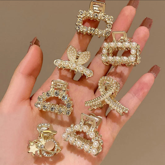 Women's Pearl And Rhinestone Decor Half Up Hair Clip - 7 PCs/set